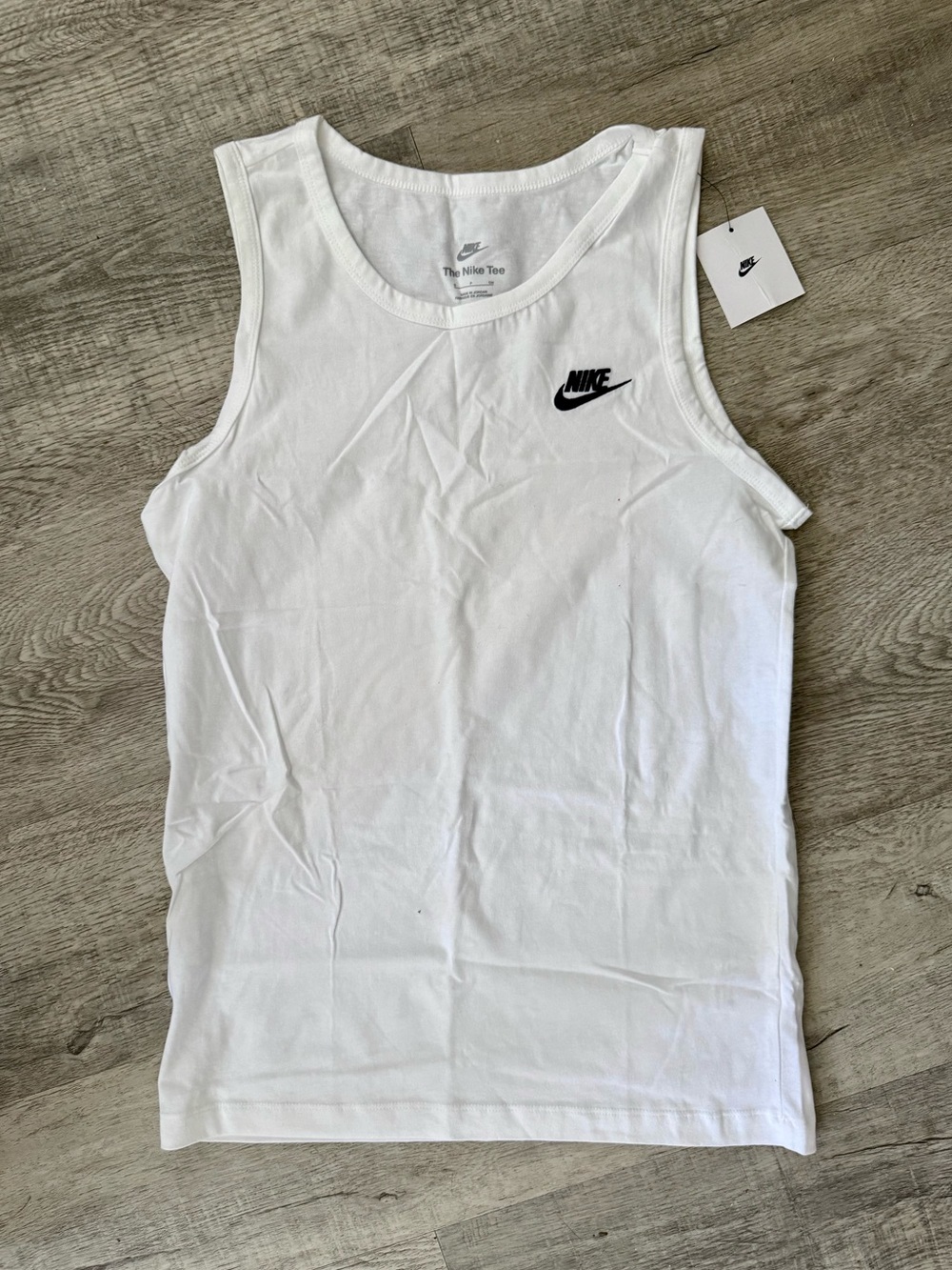 Men’s Nike White Tank Top with Black Swoosh Logo